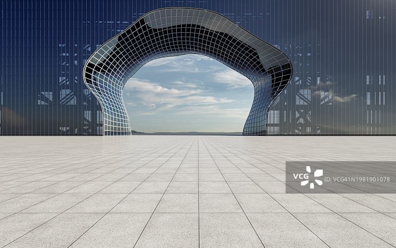 现代玻璃建筑的空旷方形正面图片素材