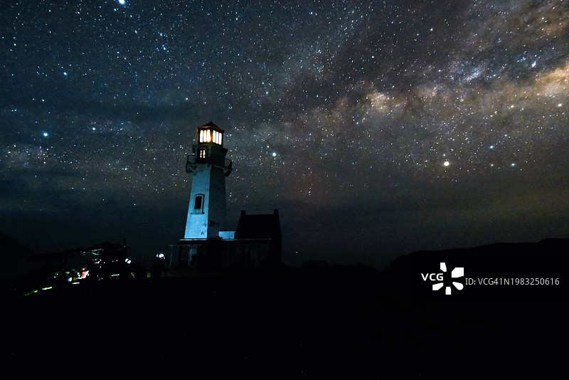菲律宾巴塔内斯马哈陶的泰伊德灯塔，背景是晴朗夜晚的银河图片素材