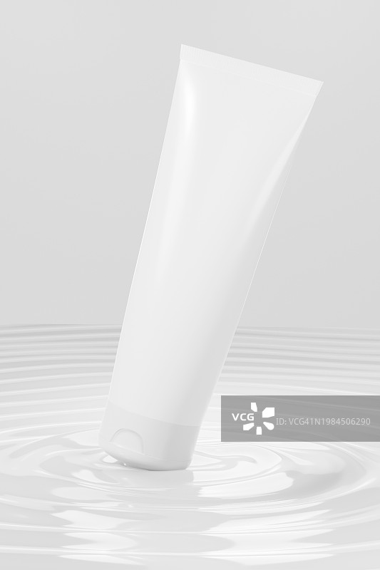 白色纹理背景上的面霜模板瓶管，化妆和护肤化妆品，3D竖版图案，留白区域，文本位置，设计元素图片素材