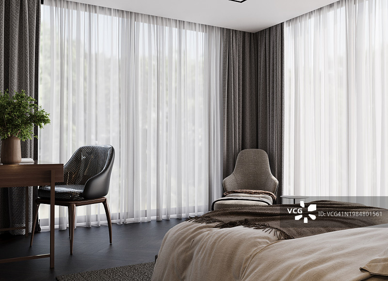 现代舒适卧室室内设计3D渲染图片素材