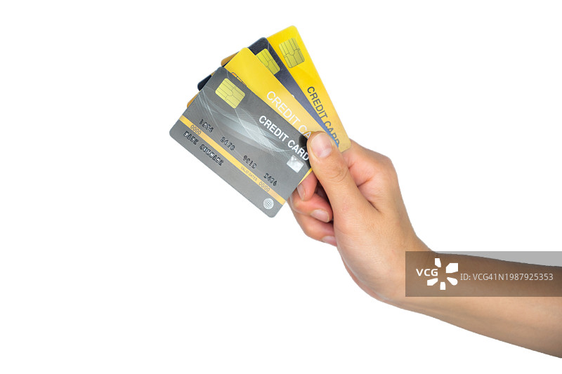 手持信用卡，白色背景图片素材
