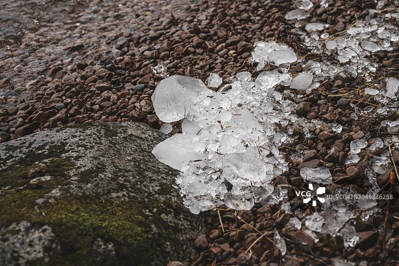 瑞典韦特恩湖岸边的冰卵石图片素材
