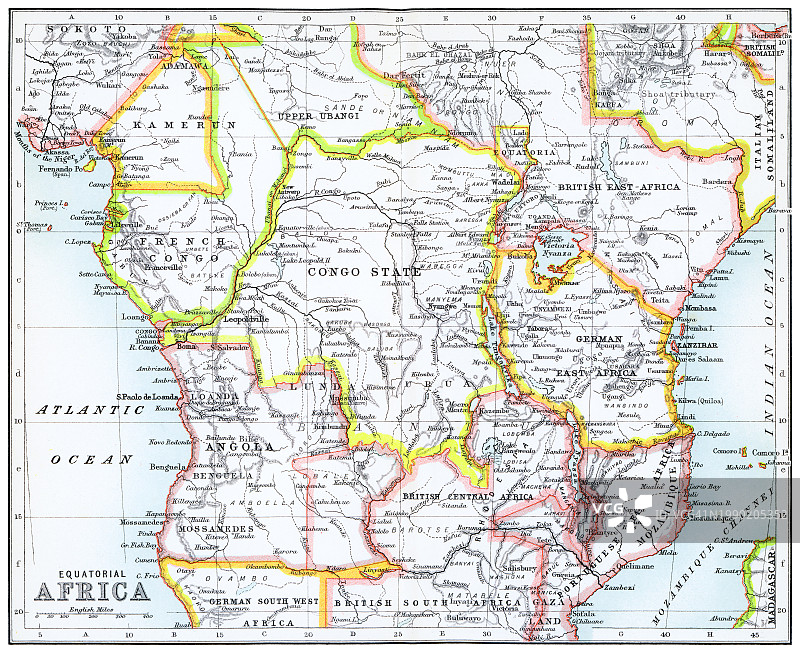 赤道非洲古老的彩色石印地图图片素材