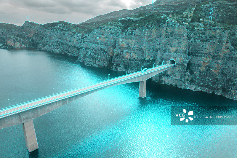 扫描跨湖高架道路的模拟3D渲染图片素材