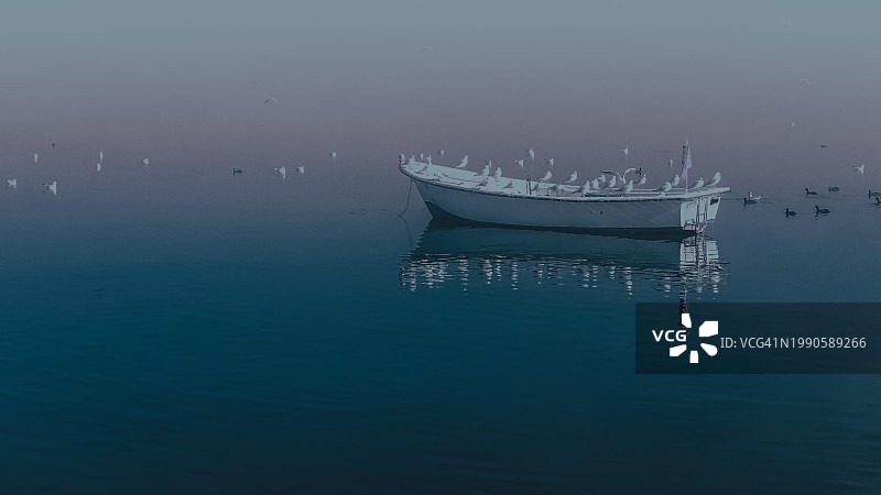 天空中海上的船只高角度视图图片素材