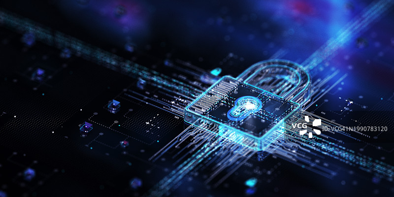 锁。大数据保护概念。复制空间图片素材