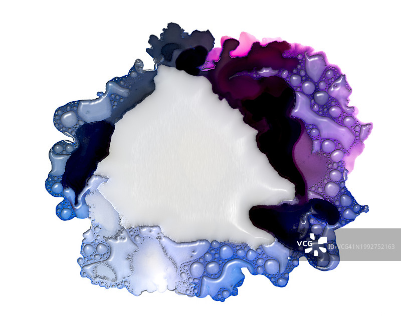 白色画布上的紫蓝色液体气泡滴图片素材