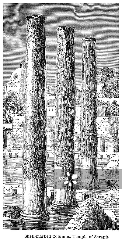 亚历山大塞拉皮雍神庙古老版画插图，由托勒密三世建造图片素材