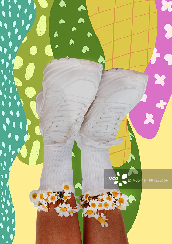 雏菊花仙人掌白运动鞋创意插画图片素材