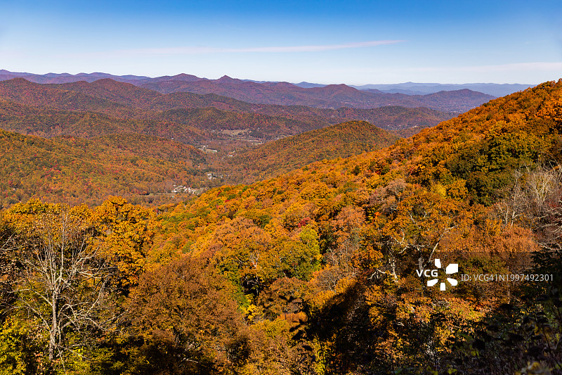 北卡罗来纳州蓝岭公园路秋季美景图片素材