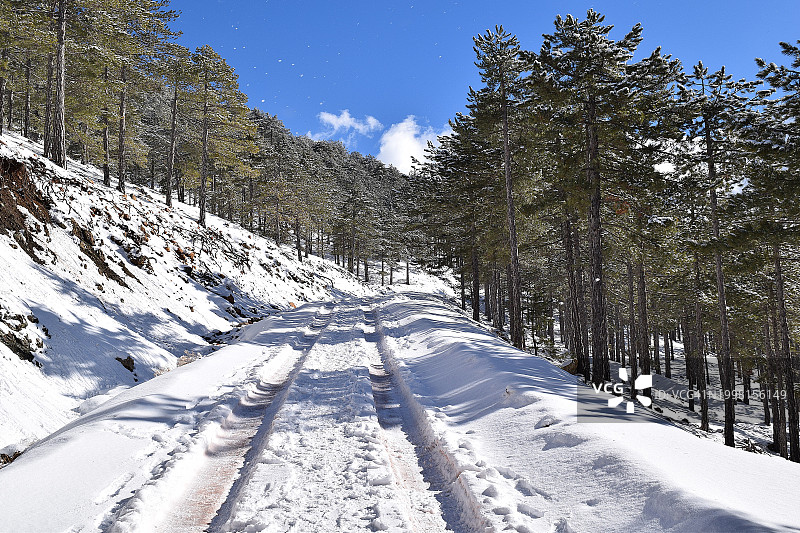 白雪覆盖的大地映衬着天空的美景图片素材