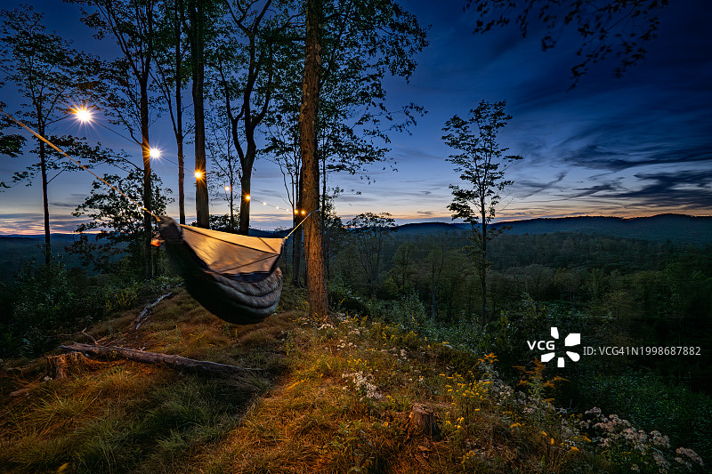 美国宾夕法尼亚州赫克托的田野树木夜景图片素材