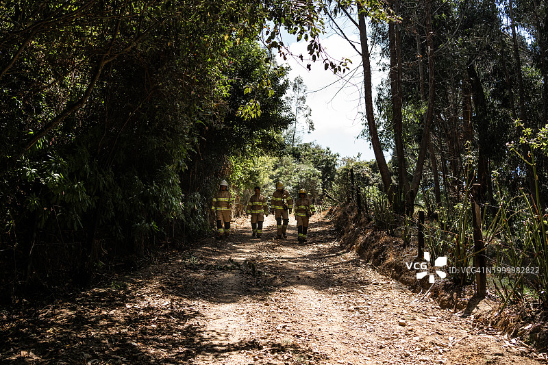 消防员在森林中行走图片素材