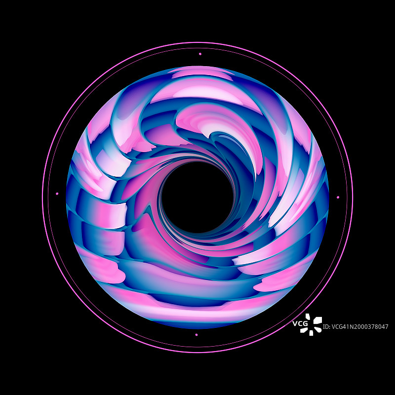 带黑洞背景的复古音乐海报封面（水蓝色螺旋抽象动态速度催眠全息彩虹色）图片素材