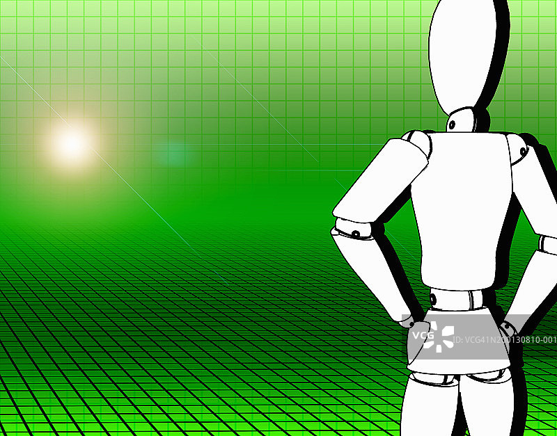 网格前的人体模型面对聚光灯图片素材