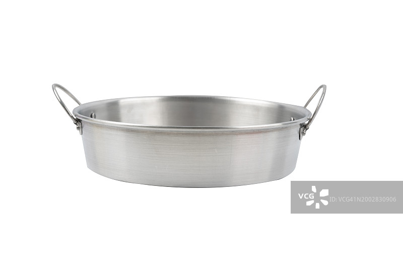 白色背景下的不锈钢锅图片素材