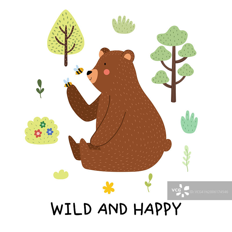 可爱小熊的快乐森林印花图案图片素材