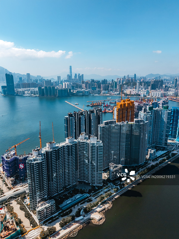 香港九龙启德发展区无人机航拍视角图片素材