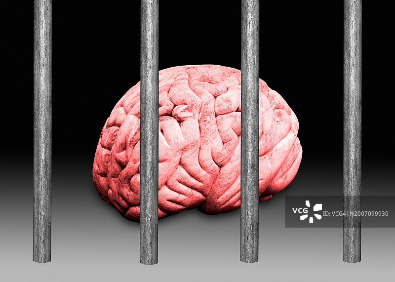 被囚禁的大脑，概念插画图片素材