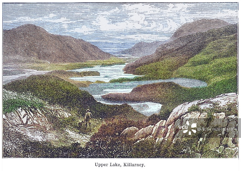 爱尔兰克里郡基拉尼国家公园上湖古老雕刻插图图片素材