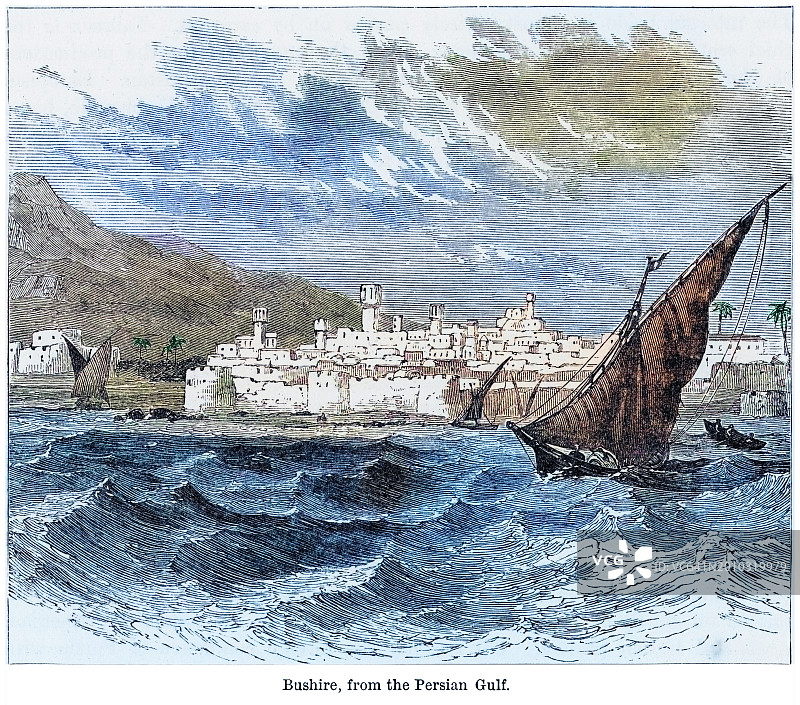 伊朗布什尔市古老雕刻插图图片素材