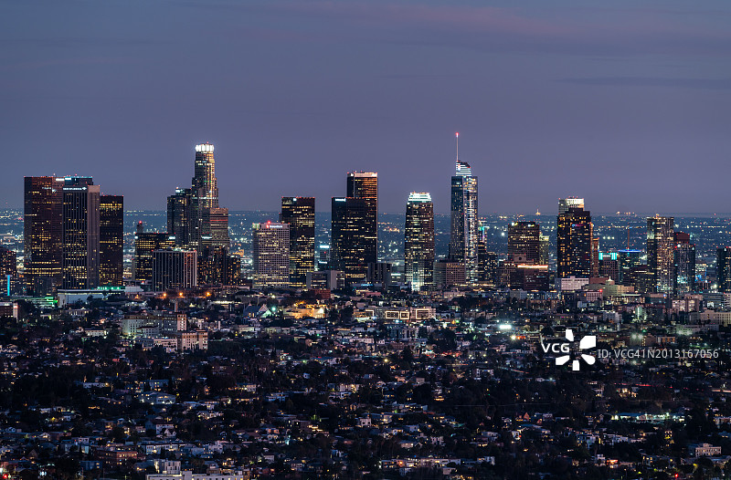 洛杉矶市中心黄昏天际线景观图片素材