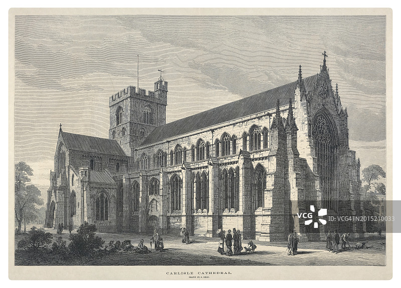 卡莱尔大教堂 - 木刻版画图片素材