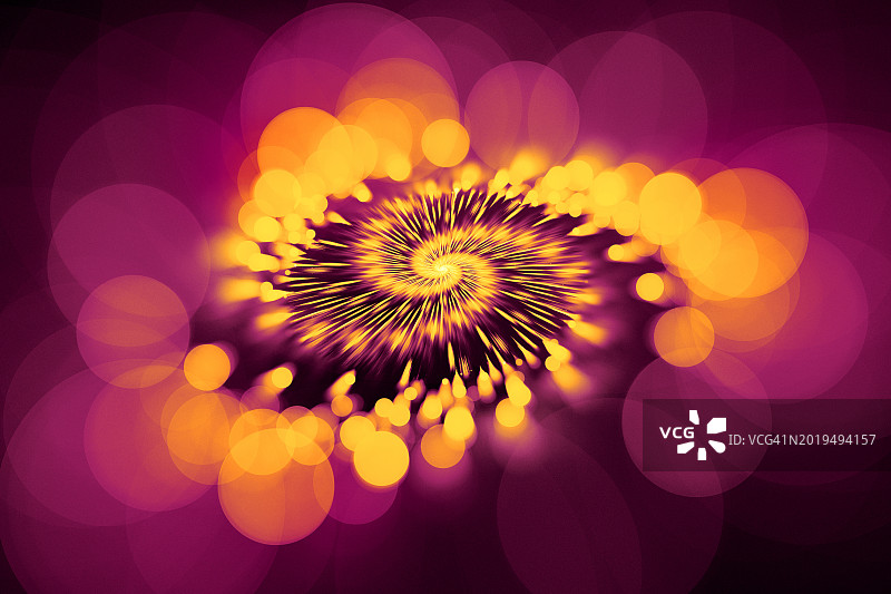 散景黑色背景上的抽象放射状霓虹灯漩涡分形图片素材