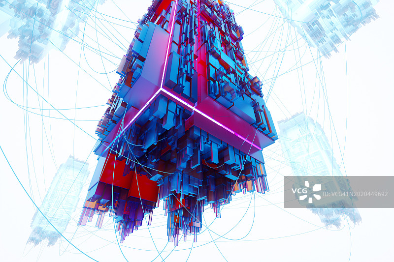 发光立方体连接图片素材