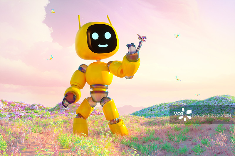 机器人手持蝴蝶图片素材