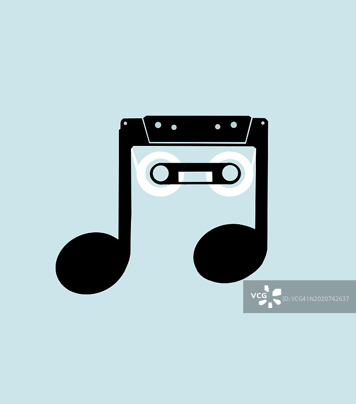 盒式磁带形式的音符：80、90年代概念图片素材