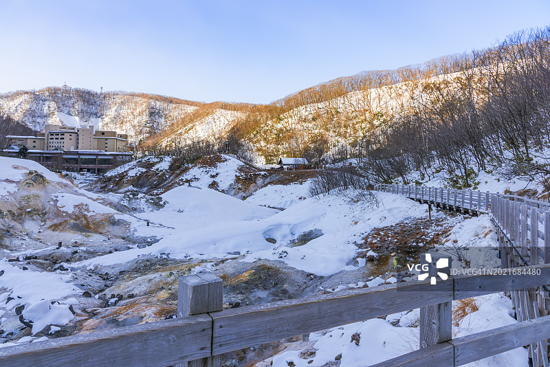日本北海道登别地狱谷冬季美景图片素材