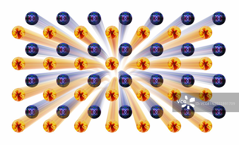 白色背景上移动的彩色球体图案。图片素材