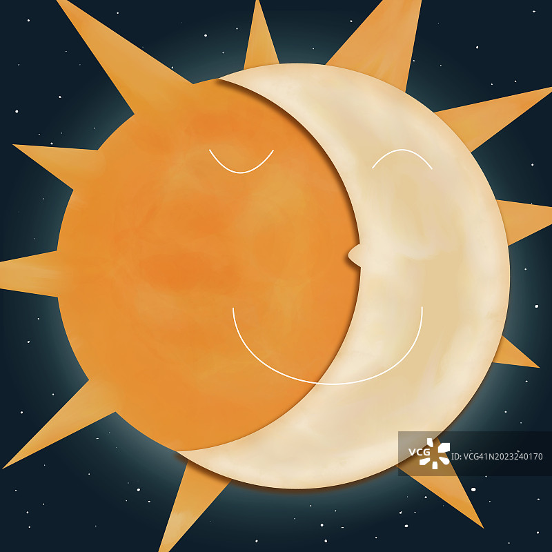 微笑的太阳和月亮绘画图片素材