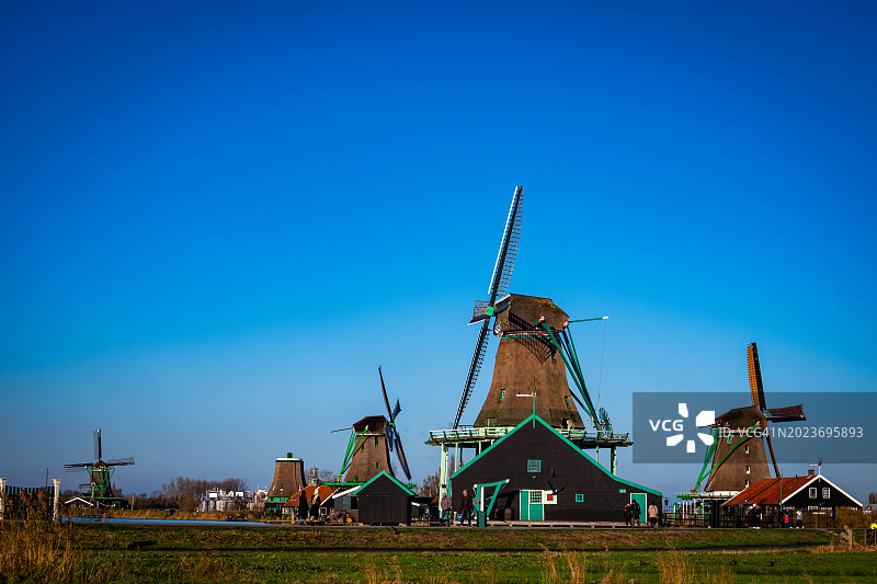 荷兰赞斯塔德赞瑟斯汉斯地区的历史风车图片素材