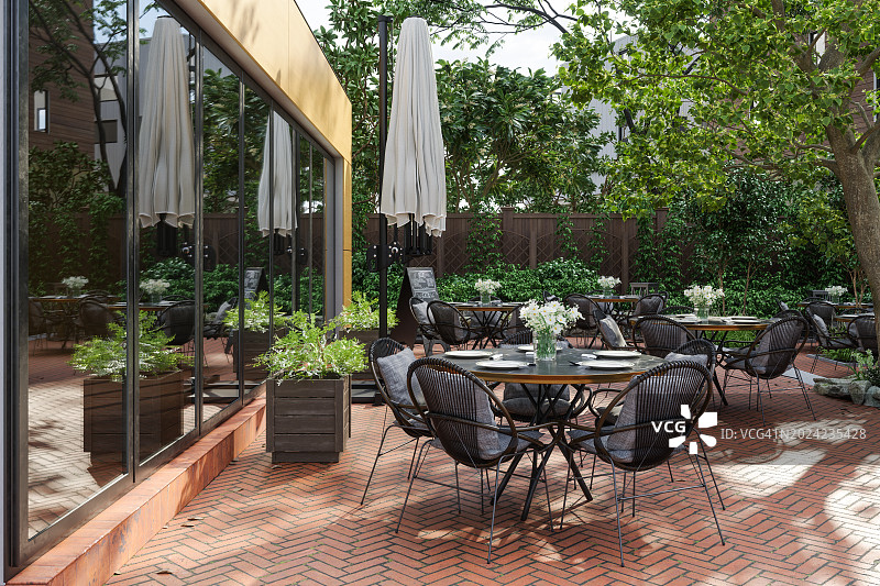 空咖啡馆外观带桌椅图片素材