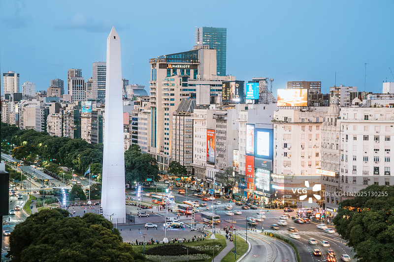 布宜诺斯艾利斯暮色景观与标志性方尖碑图片素材