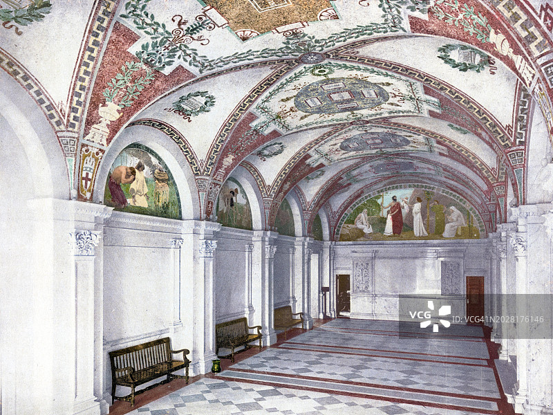 美国华盛顿国会图书馆北厅入口亭历史修复版图片素材