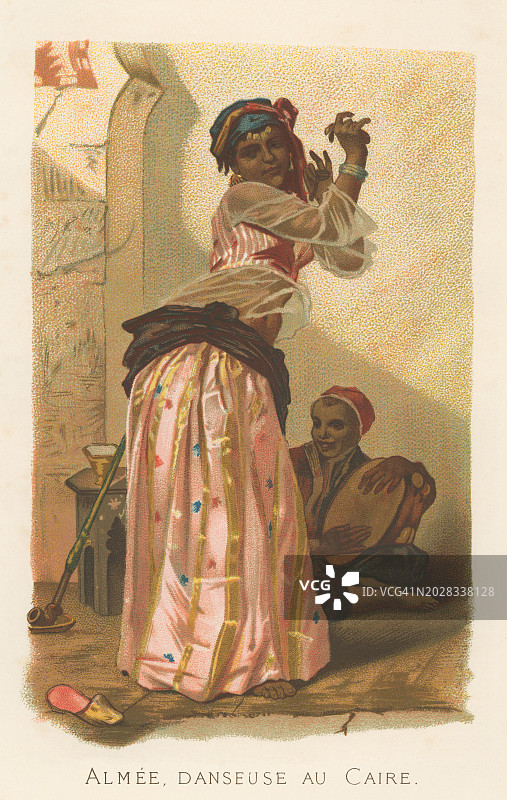 埃及舞女彩色石印插画，埃及，非洲图片素材