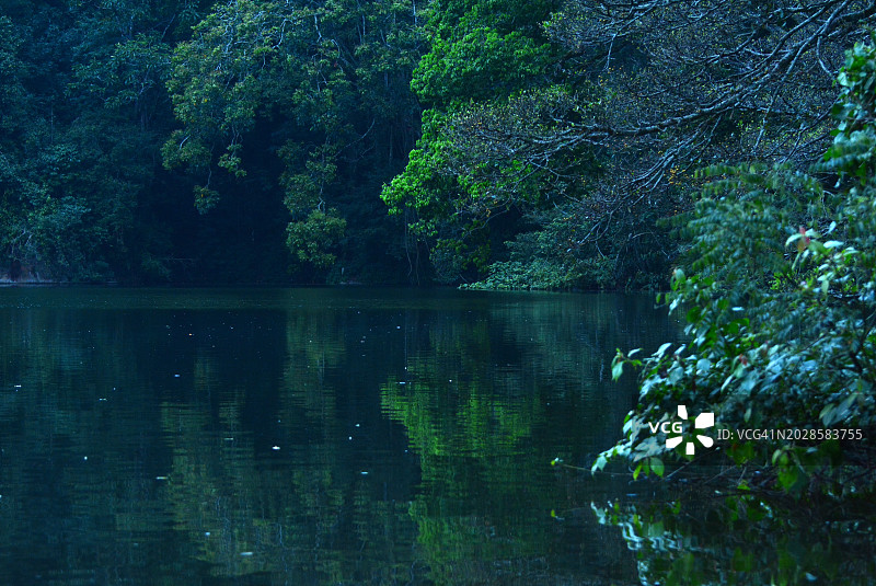 热带雨林中的火山口湖图片素材