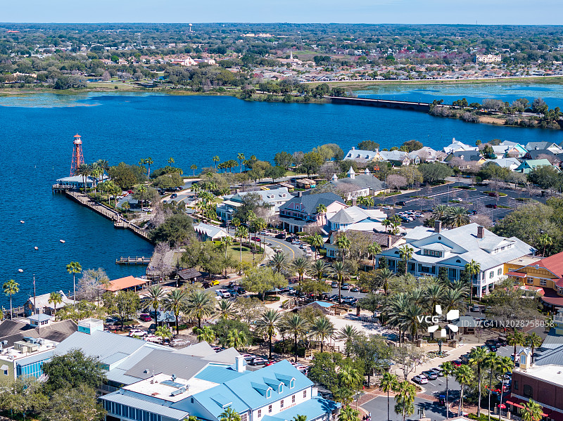 佛罗里达州乡村社区萨姆特湖城镇广场航拍图片素材