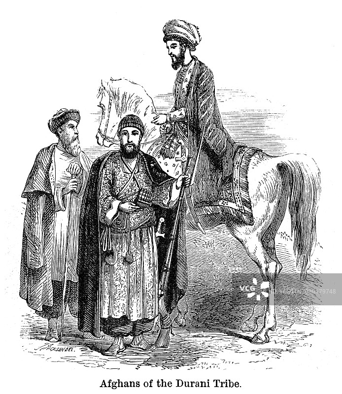 阿富汗南部普什图部落杜兰尼部落古老雕刻插图图片素材
