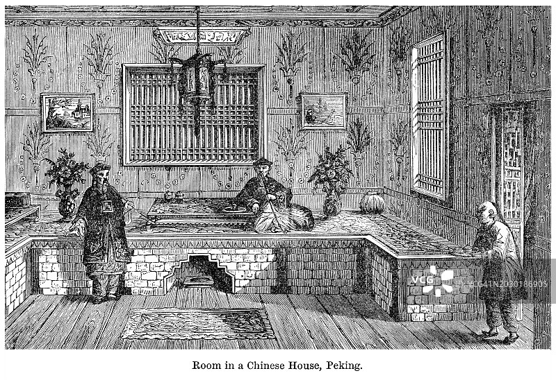 中国文化老式插图：中国北京住宅房间图片素材
