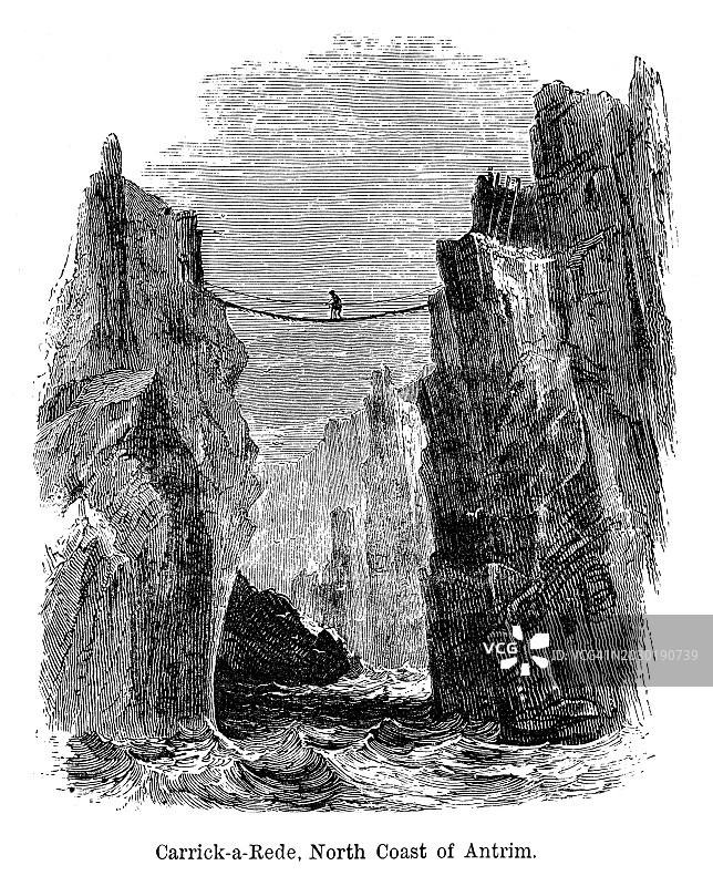 北爱尔兰卡里克索桥古老雕刻插图图片素材