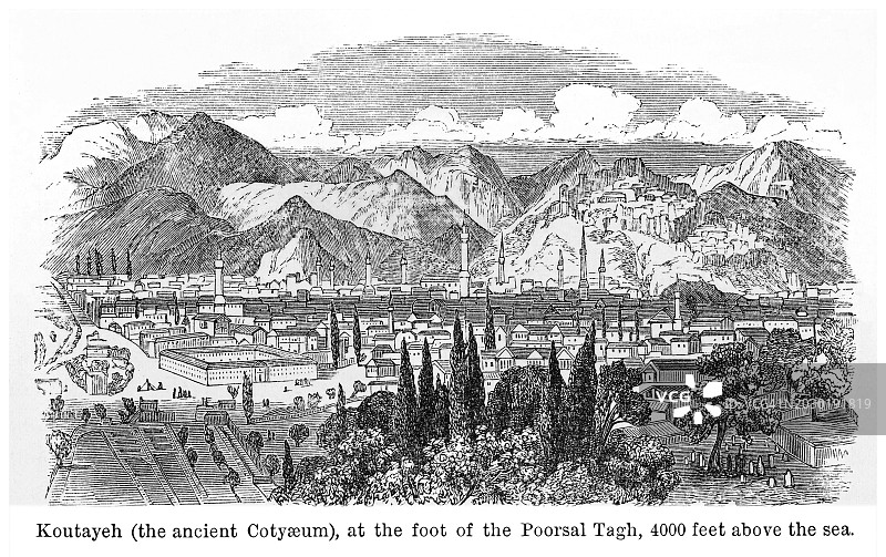 土耳其屈塔希亚旧版画图片素材