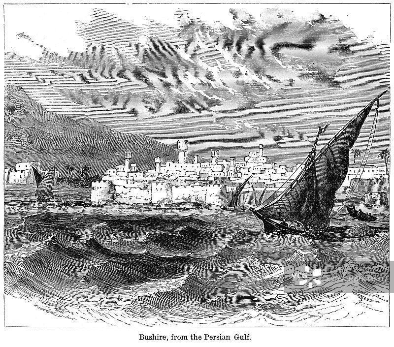 伊朗布什尔市古老雕刻插图图片素材