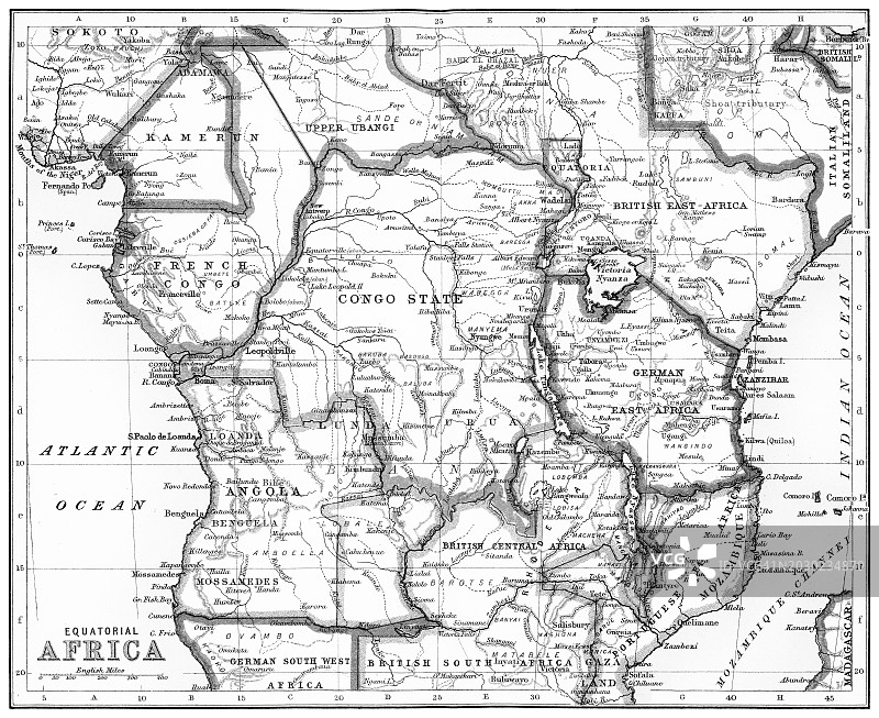 赤道非洲古老的彩色石印地图图片素材