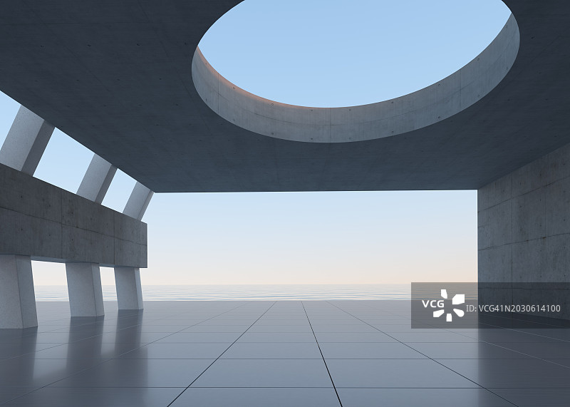 未来的空房间，3D渲染图片素材