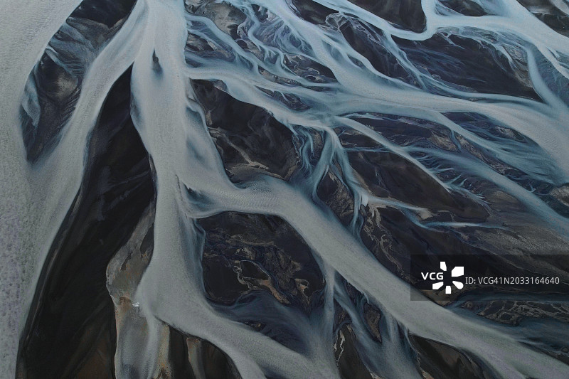 冰岛冰川河流的航拍视角图片素材