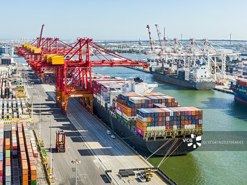 墨尔本港斯旺森码头集装箱航拍景观图片素材